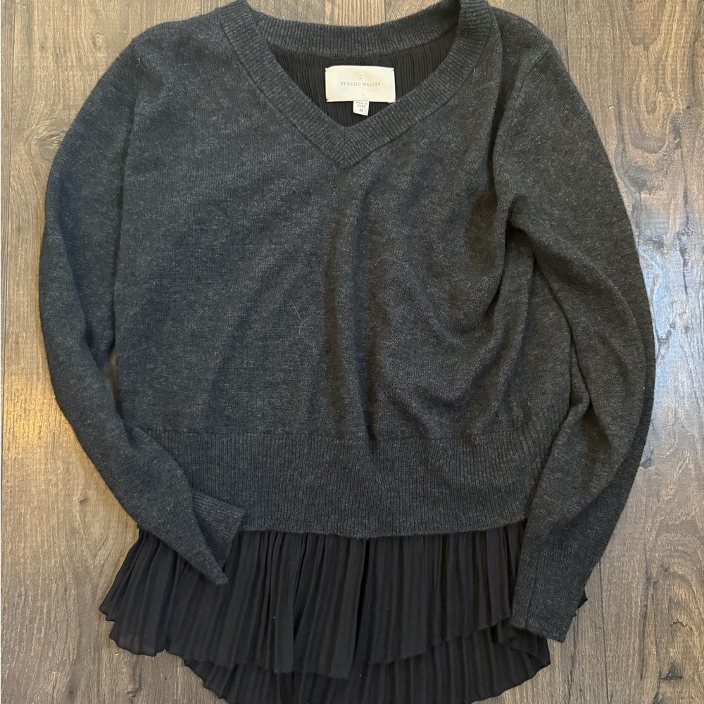 Brochu Walker Dark Gray Black Sweater Layered Cashmere M
